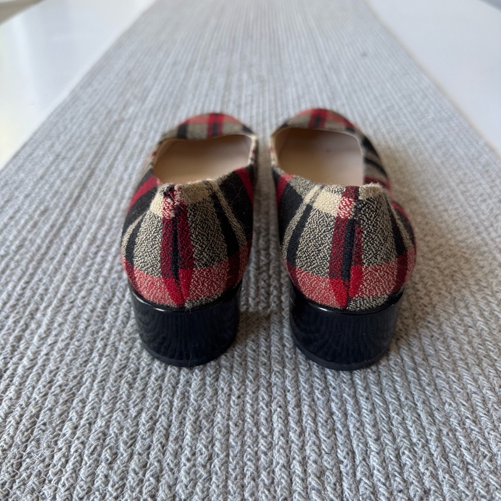 NINE WEST Red Black Plaid Square Toe Block Heel Ballet Flats Dress Shoes Sz 8 - Picture 4 of 8